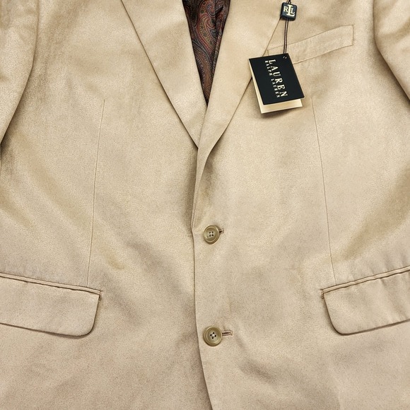 NEW Lauren Ralph Lauren Blazer Men's 46L‎ Long Tan Suede Paisley Lining - Picture 10 of 14